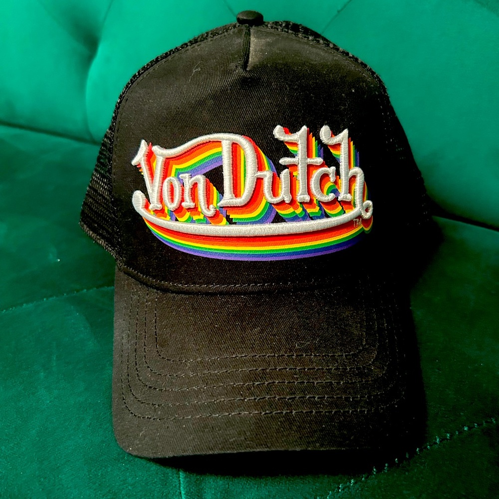 Von Dutch Black Trucker Hat with Rainbow Logo - LIMITED PRIDE EDITION